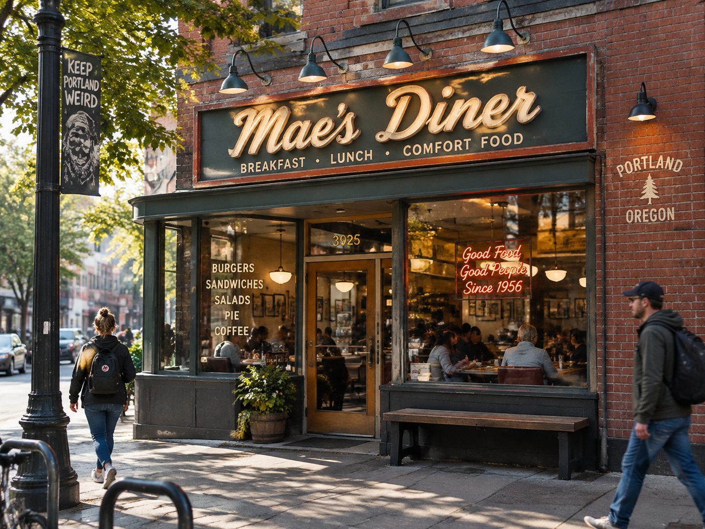 Pancakes and coffee at Mae's Diner